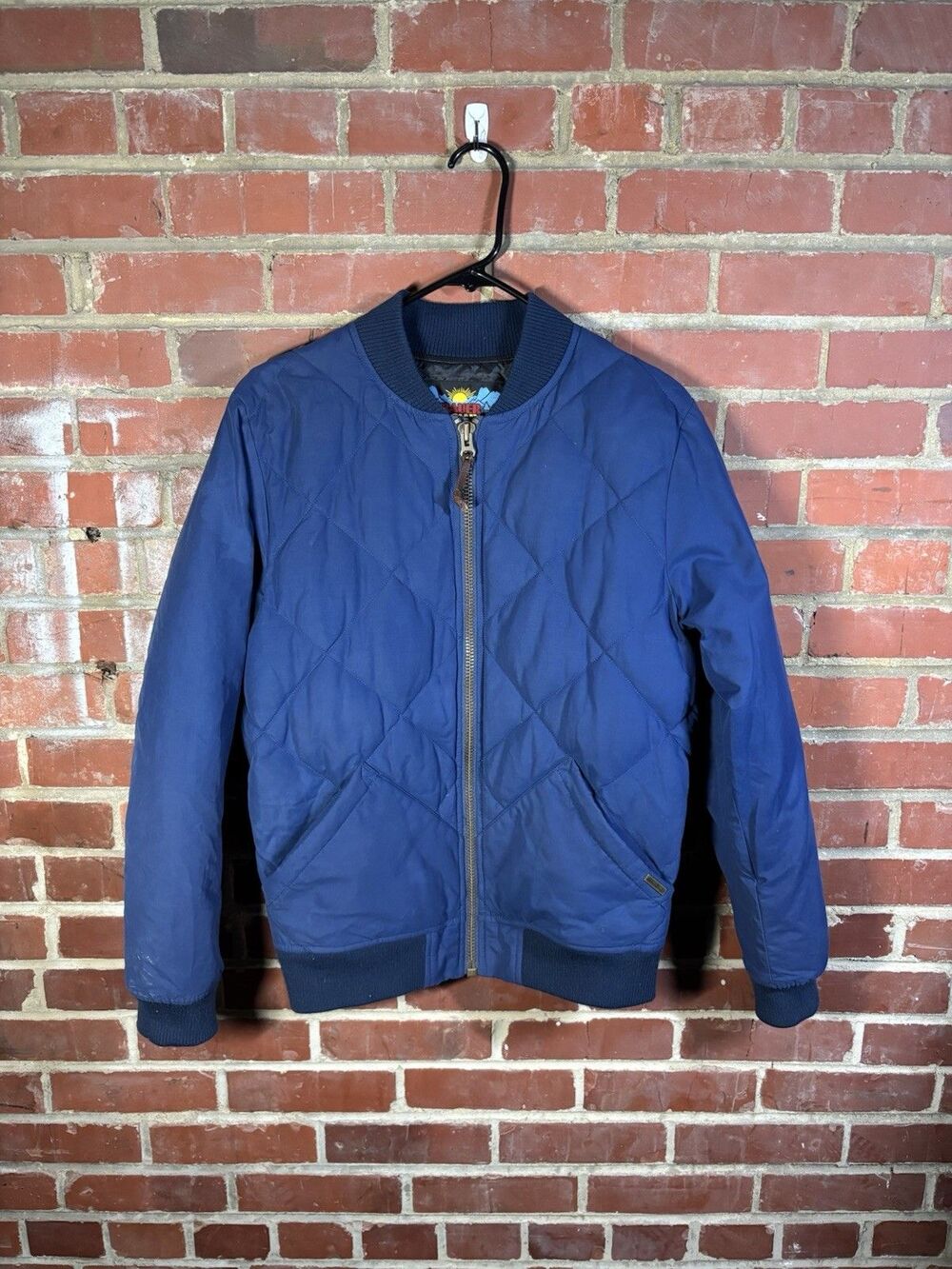 Eddie Bauer 1936 Skyliner Model Quilted Down Bomber Jacket Navy Blue Mens Small